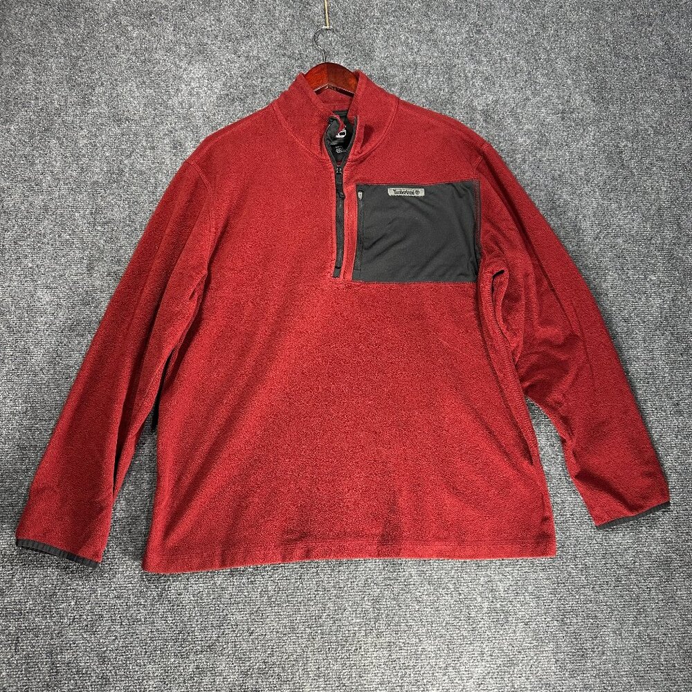 Timberland Fleece Pullover Mens XL 1/4 Zip Pullover Fleece Maroon Black Zip Pock